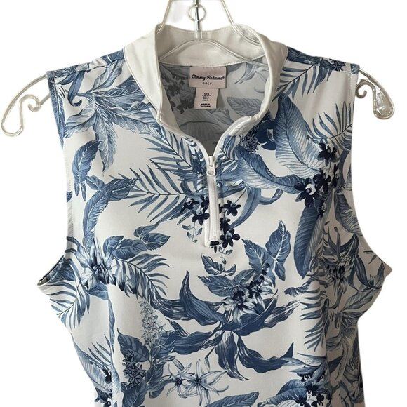 Tommy Bahama Active Golf Polo Tank Top Size Large Floral Tabu Jungle Quarter Zip - Picture 4 of 8